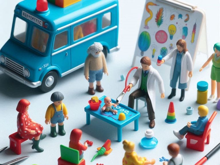 Eine Spielszene in der Kindertherapie, wo das Thema Arzt dargestellt wird.